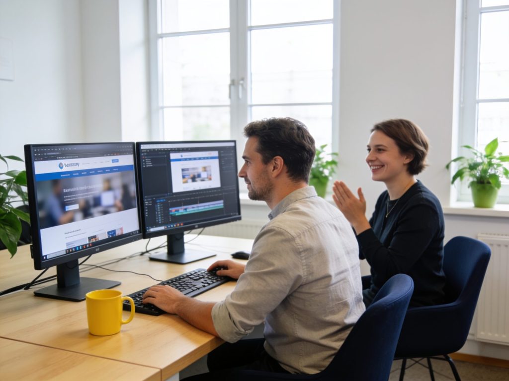 Szkolenia WordPress — edycja strony firmowej na dwóch monitorach