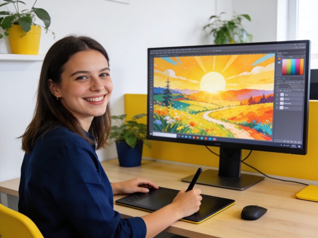 Szkolenie Canva AI — grafika generowana przez AI na tablecie graficznym