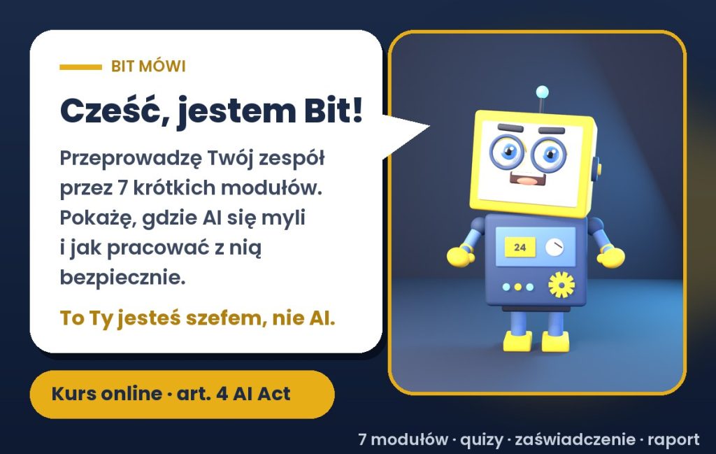 Bit, robot szkolimy24, zaprasza na kurs online AI w firmie
